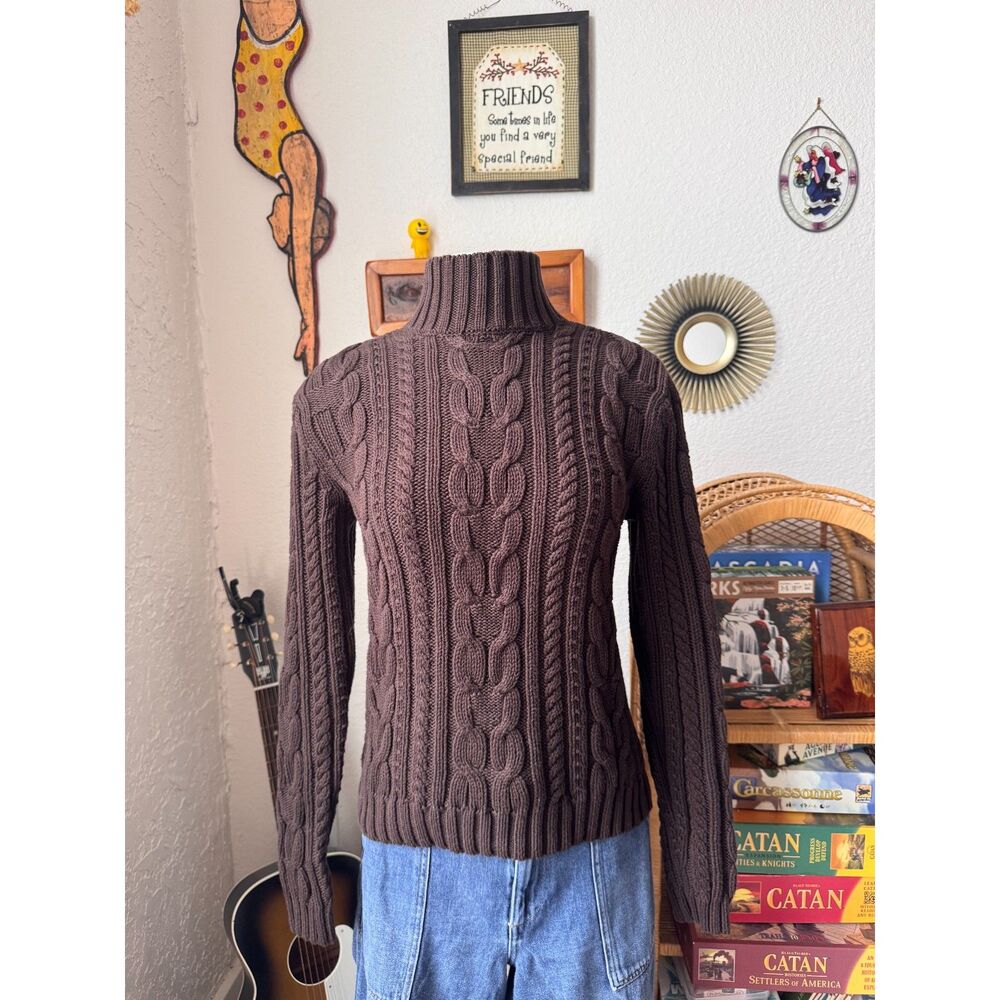 Chaps Brown Fitted Mockneck Sweater